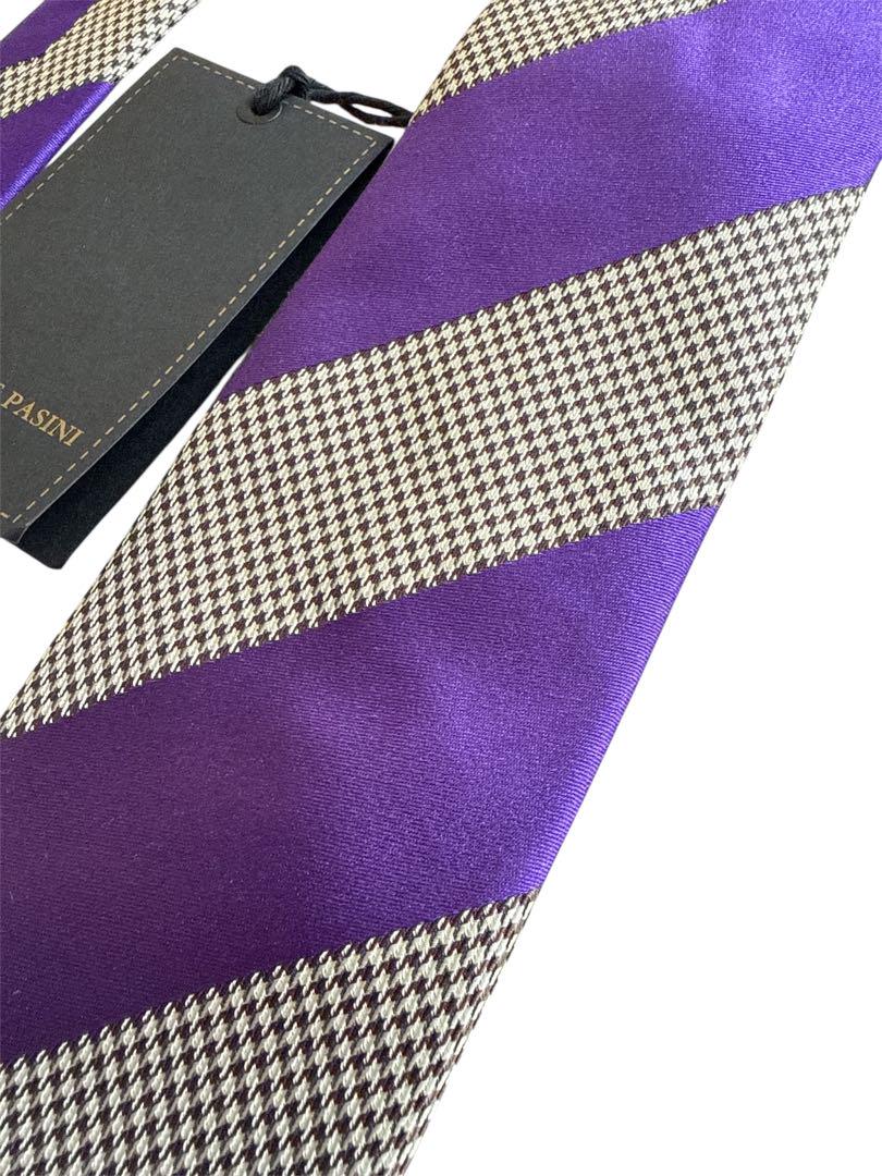 【新品タグ付】GABRIELE PASINI パープル×グレンチェックネクタイ 新品タグ付】GABRIELE PASINI パープル×グレンチェックネクタイ