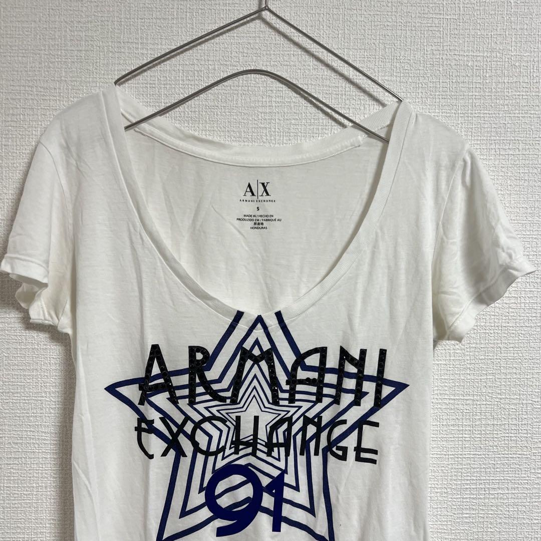 アルマーニエクスチェンジ【S】 ホワイト Vネック Tシャツ