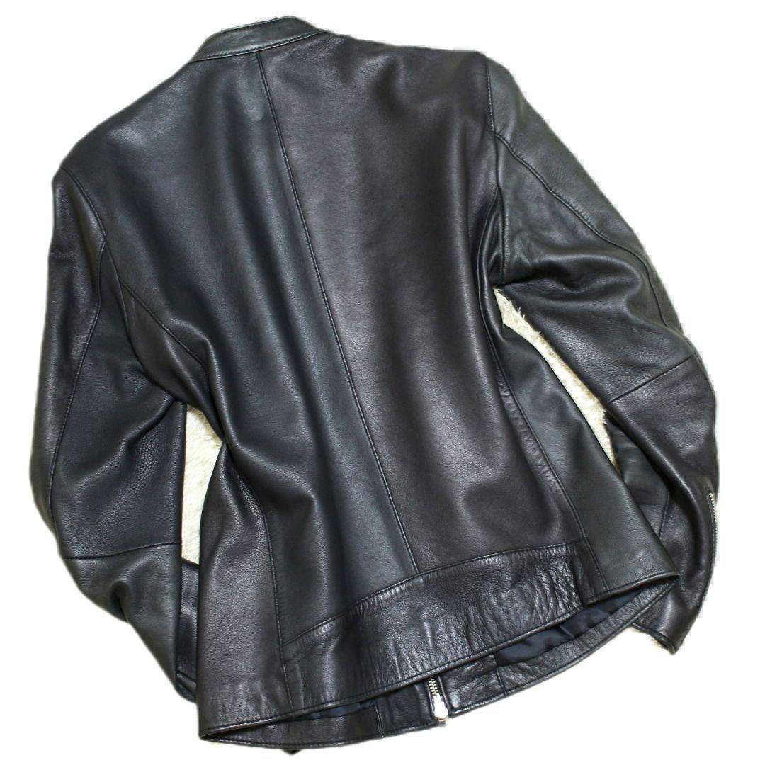 出産祝い 濃紺 STUDIOUS シングル ライダース 千鳥格子 羊革 S 美