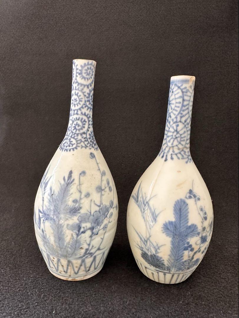 古伊万里焼　染付蛸唐草 松竹梅　徳利2点セット　華道　茶道　古美術