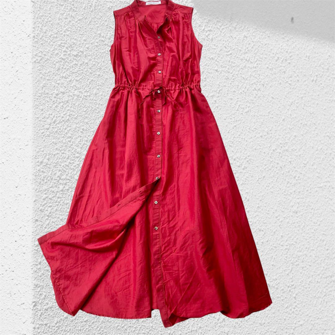 美品✨アーバンリサーチ コットンシルクノースリーブワンピース　赤　羽織り　ジレ