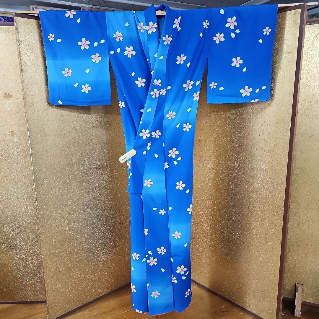 No. 29 青色ぼかし 桜柄 小紋着物 舞台衣裳　日本舞踊　大衆演劇