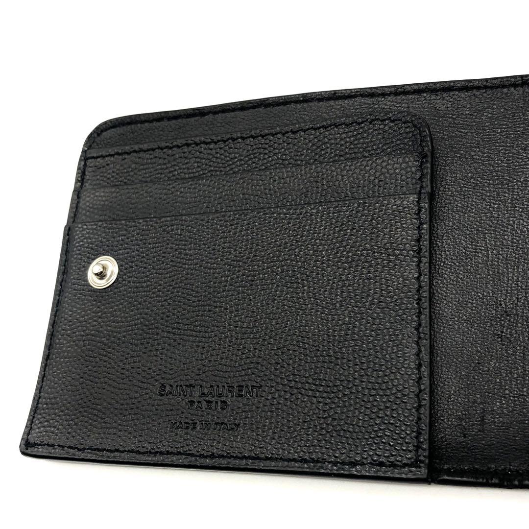 【美品/付属品付】サンローラン 二つ折り財布 キャビアスキン ブラック