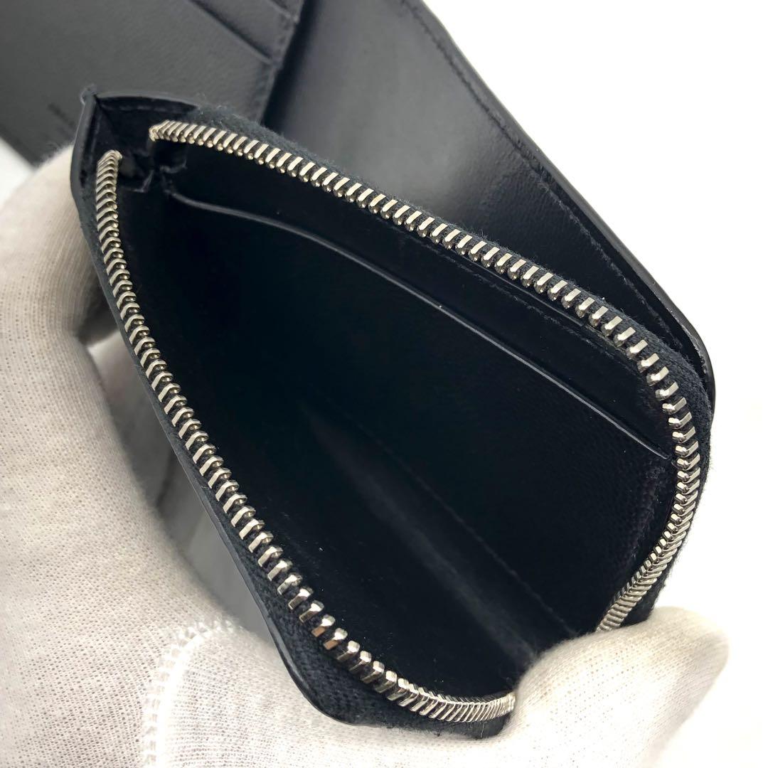 【美品/付属品付】サンローラン 二つ折り財布 キャビアスキン ブラック
