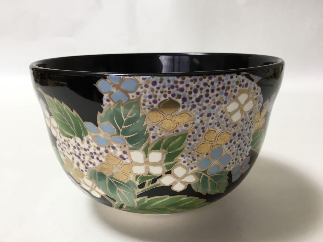 抹茶碗 宮地英香 黒仁清 紫陽花 茶道具 新品