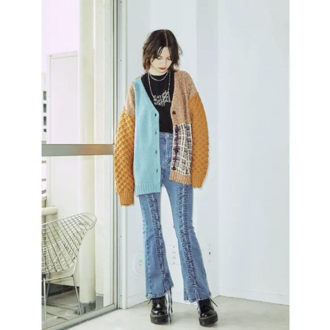 jouetie（ジュエティ）の「パッチワークニットカーデ