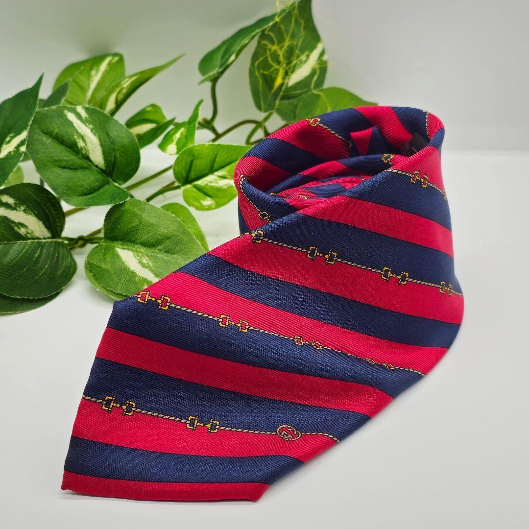 GUCCI グッチ ネクタイ ストライプ 総柄 レッド ネイビー