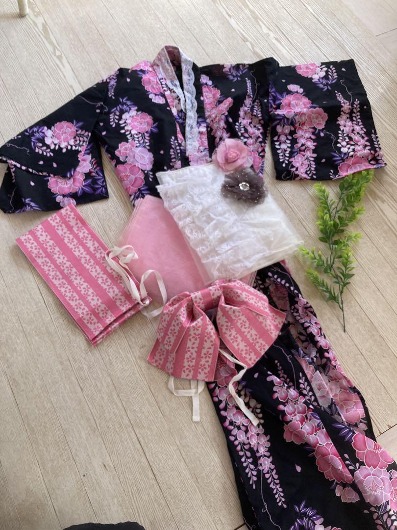 充実の品 浴衣 極上綿紅梅 新品 帯 5点セット（綿）未 バッグ 下駄 帯〆 着物・浴衣