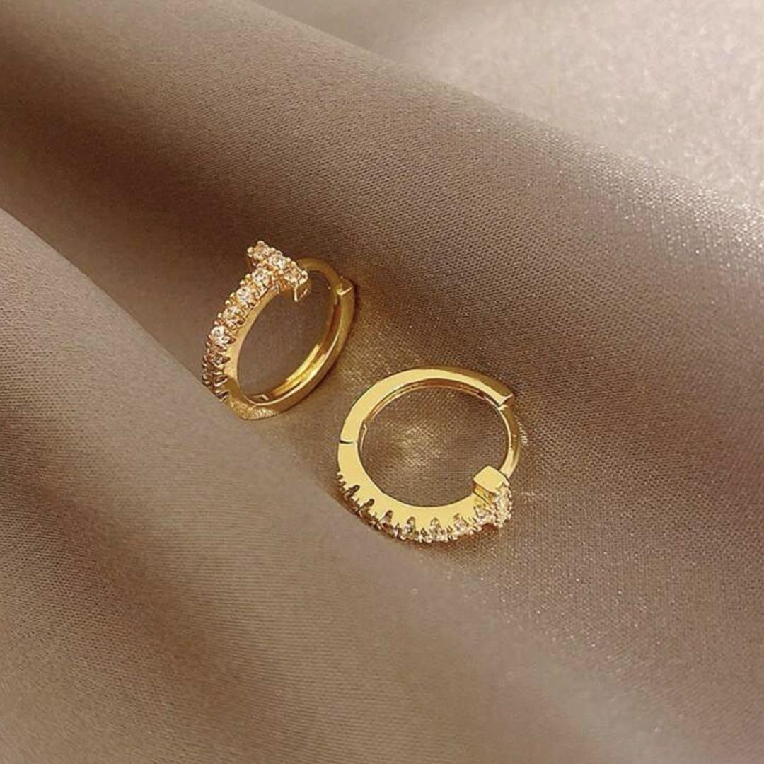 送料無料 通販 ファッション Tワイヤー Tリング ゴールド フープピアス ピアス ダイヤ 高級感 アクセサリー