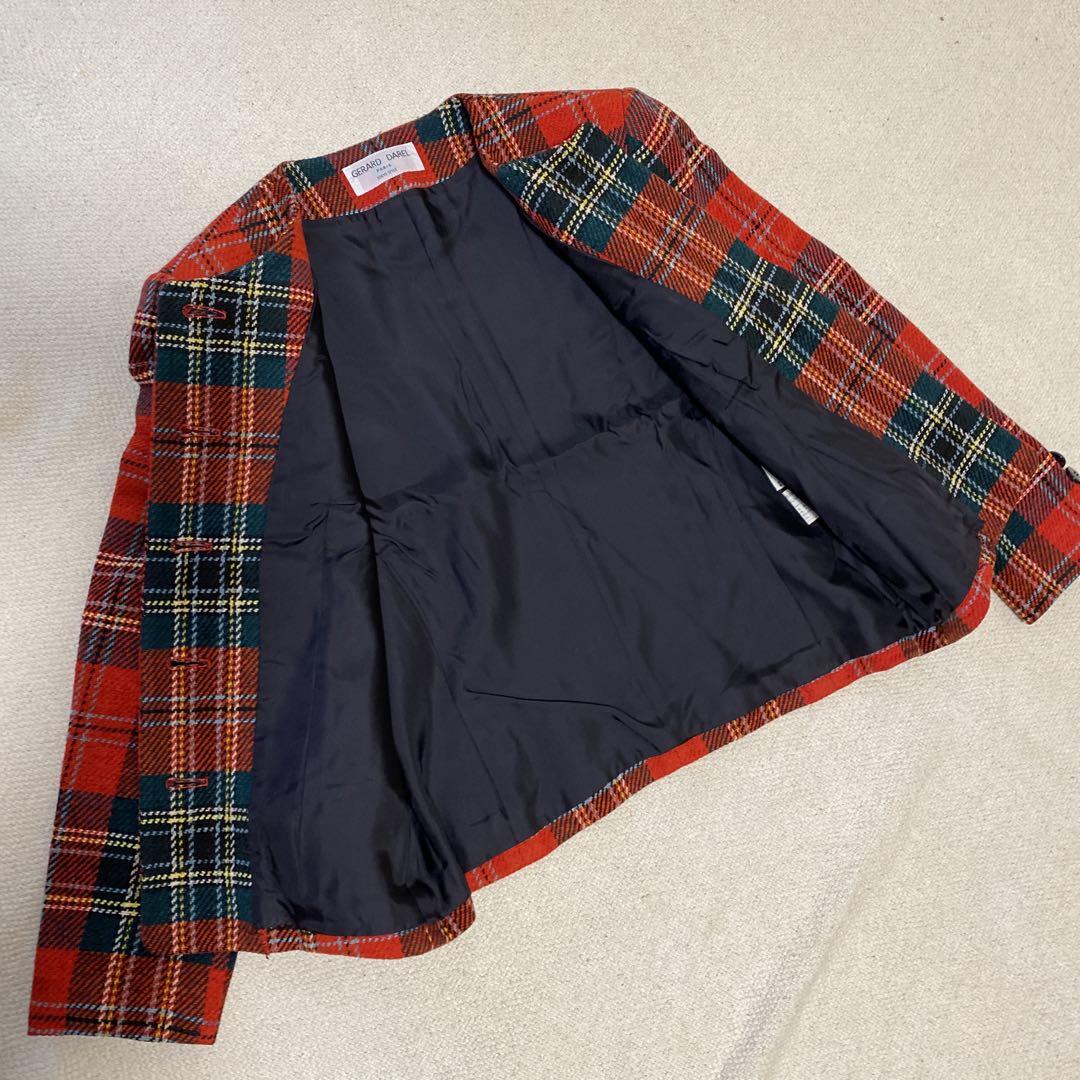 GERARD DAREL PARIS赤タータンチェック ウールツイードジャケット