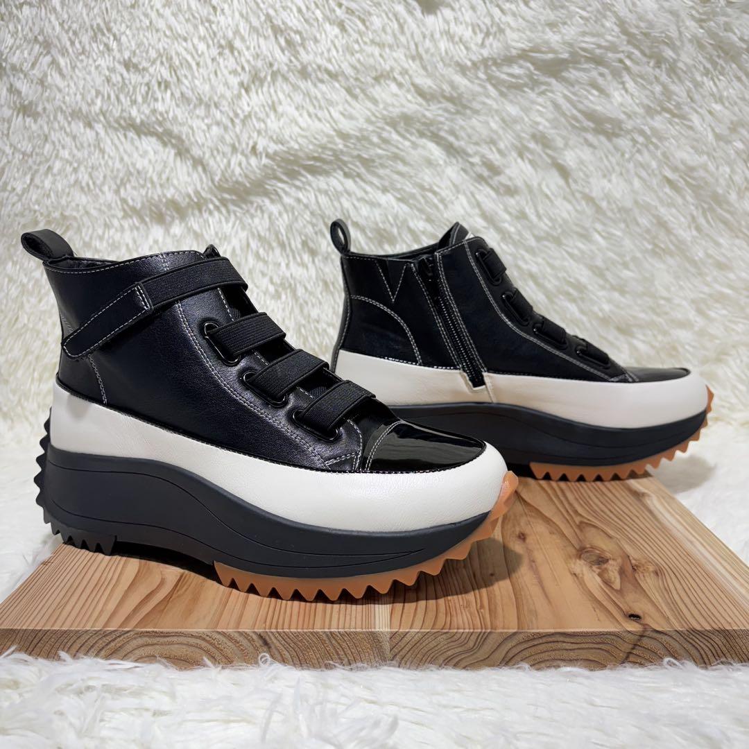 ☆新品☆テン 厚底 スニーカー ハイカット 24.5cm エナメル ゴム紐 防滑