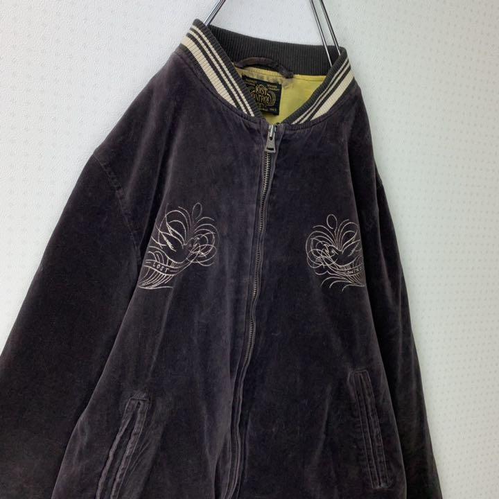 限定SALE100%新品 日本製 ベロア 両面刺繍 ブラウン 古着 mFdfC-m14765041950 ロストコントロール スカジャン L 好評高評価