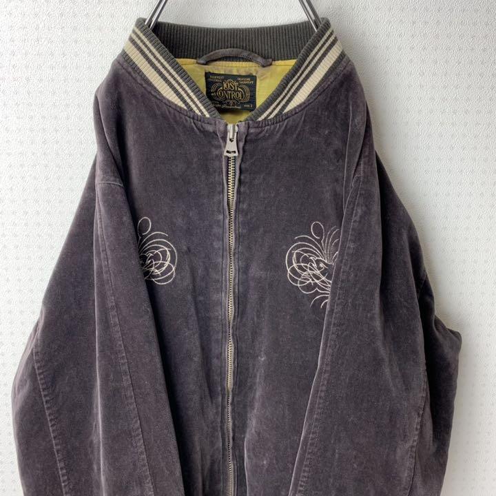 限定SALE100%新品 日本製 ベロア 両面刺繍 ブラウン 古着 mFdfC-m14765041950 ロストコントロール スカジャン L 好評高評価