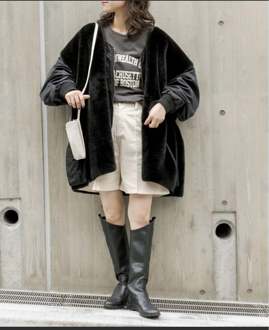新品 etsinta エシンタ ファー切替ジャケット ブラック-【公式
