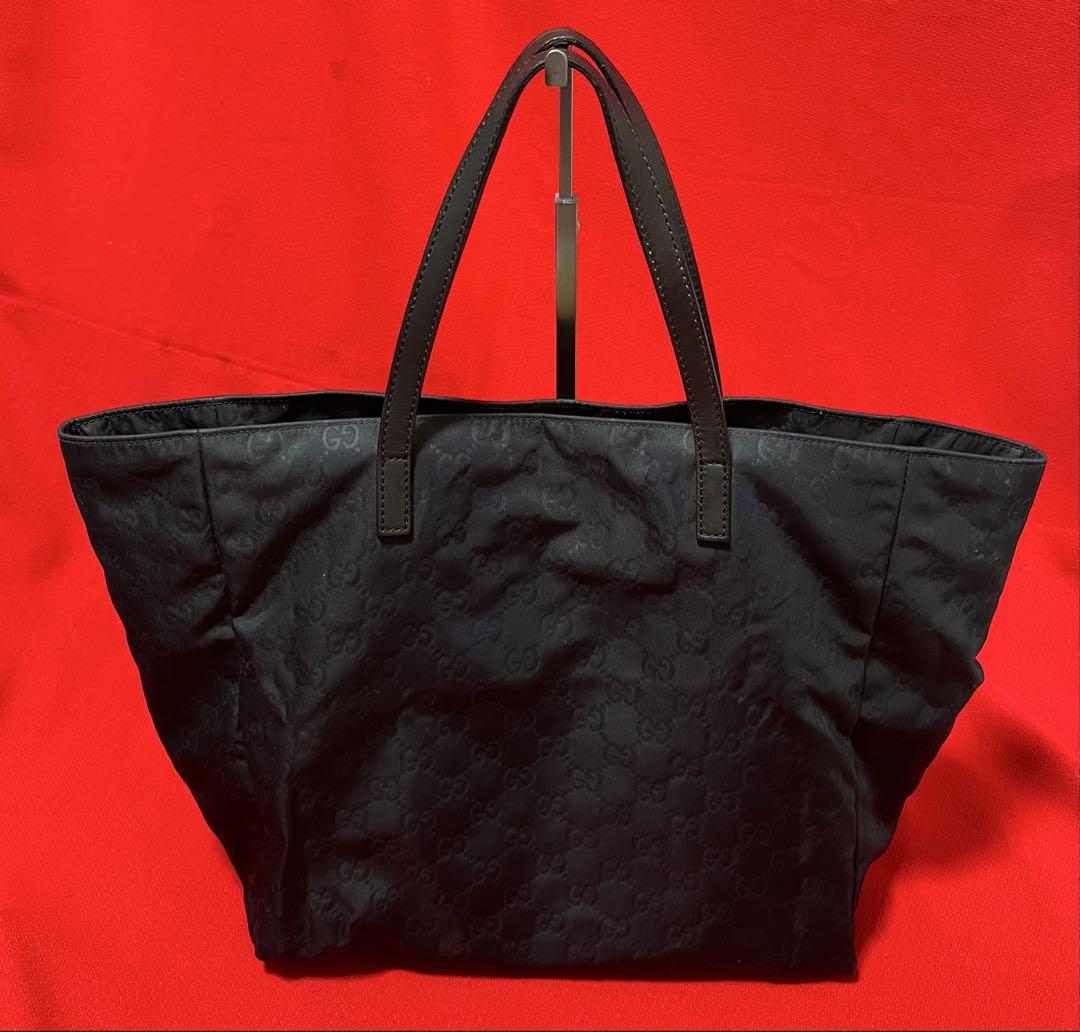 美品本物 GUCCI グッチ ナイロン　本革　カバン　バッグ　トート　A4 黒