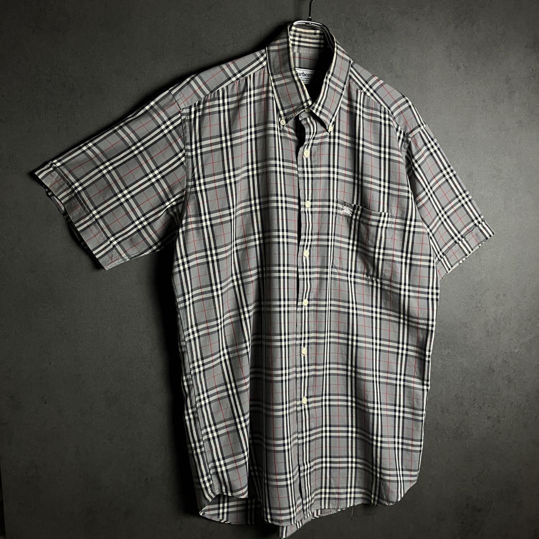 【お気にいる】 90s 極美品✨ Burberrys 2XL グレー系 ノバチェック 半袖シャツ トップス