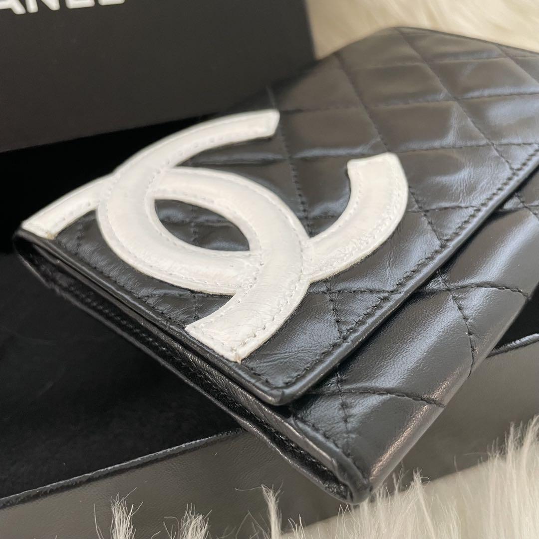 シャネル CHANEL二つ折り 財布 カンボンライン ココマーク ピンク 黒