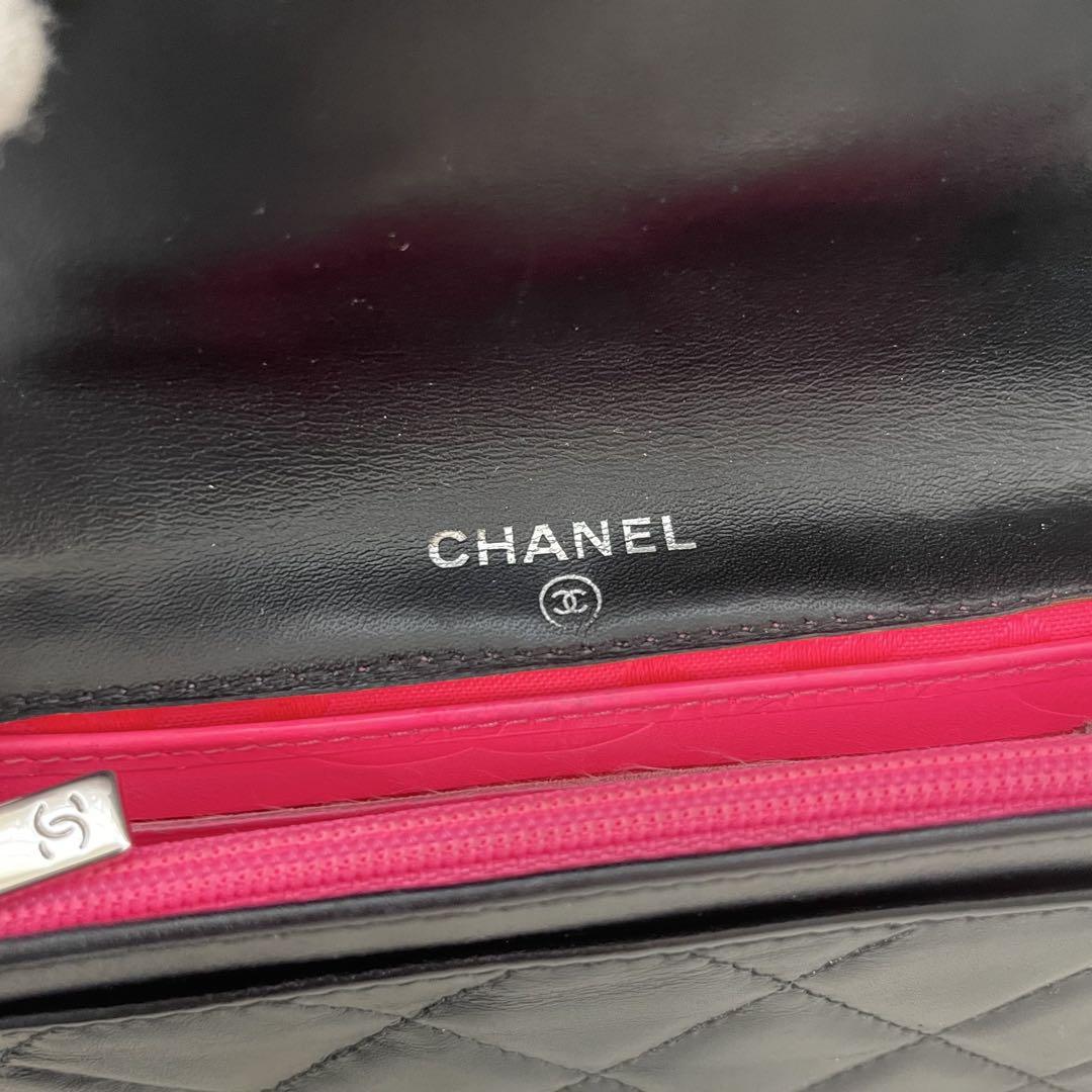 シャネル CHANEL二つ折り 財布 カンボンライン ココマーク ピンク 黒