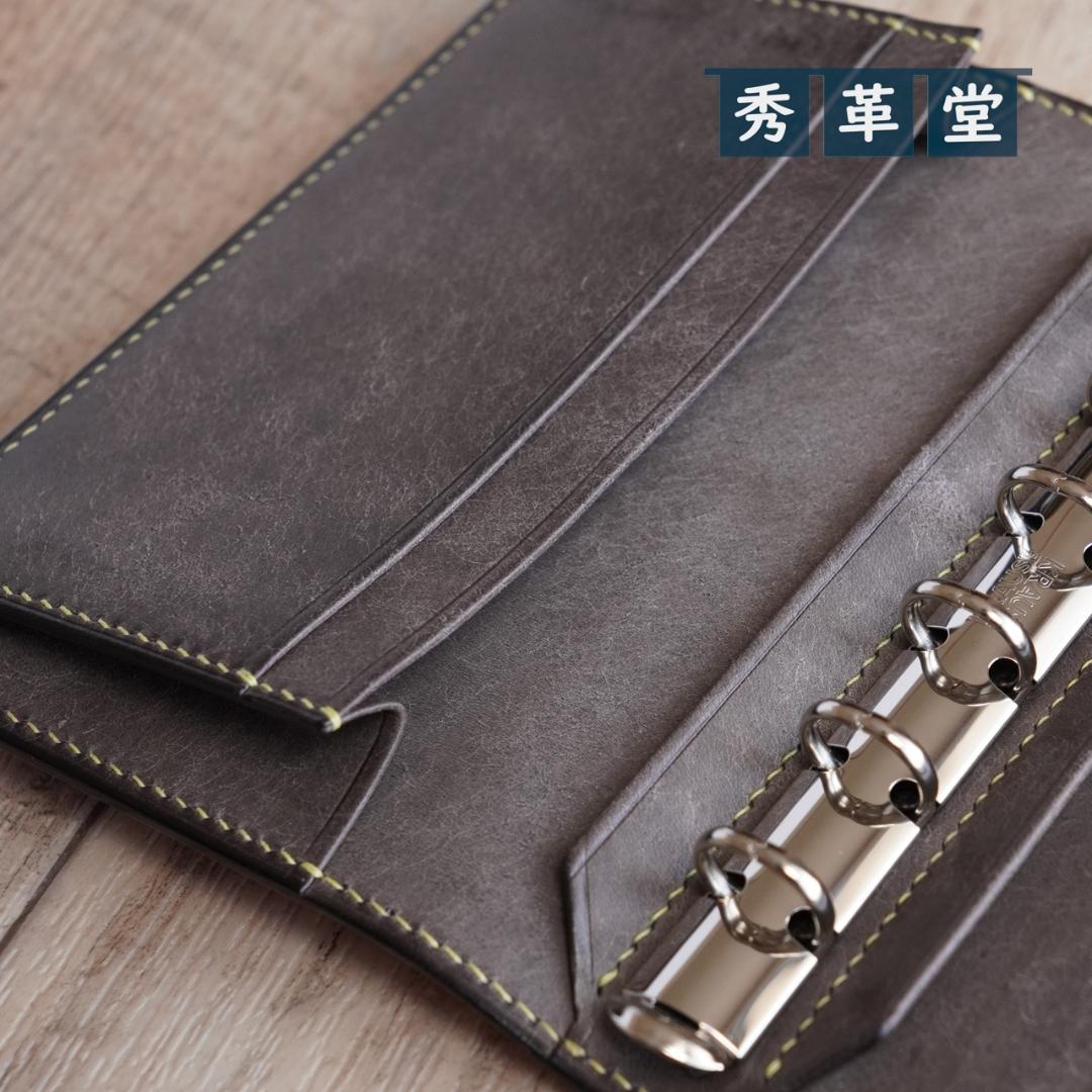 ミニ6・システム手帳　ピンクレザー13㎜リング　ハンドメイド一点物　＃10