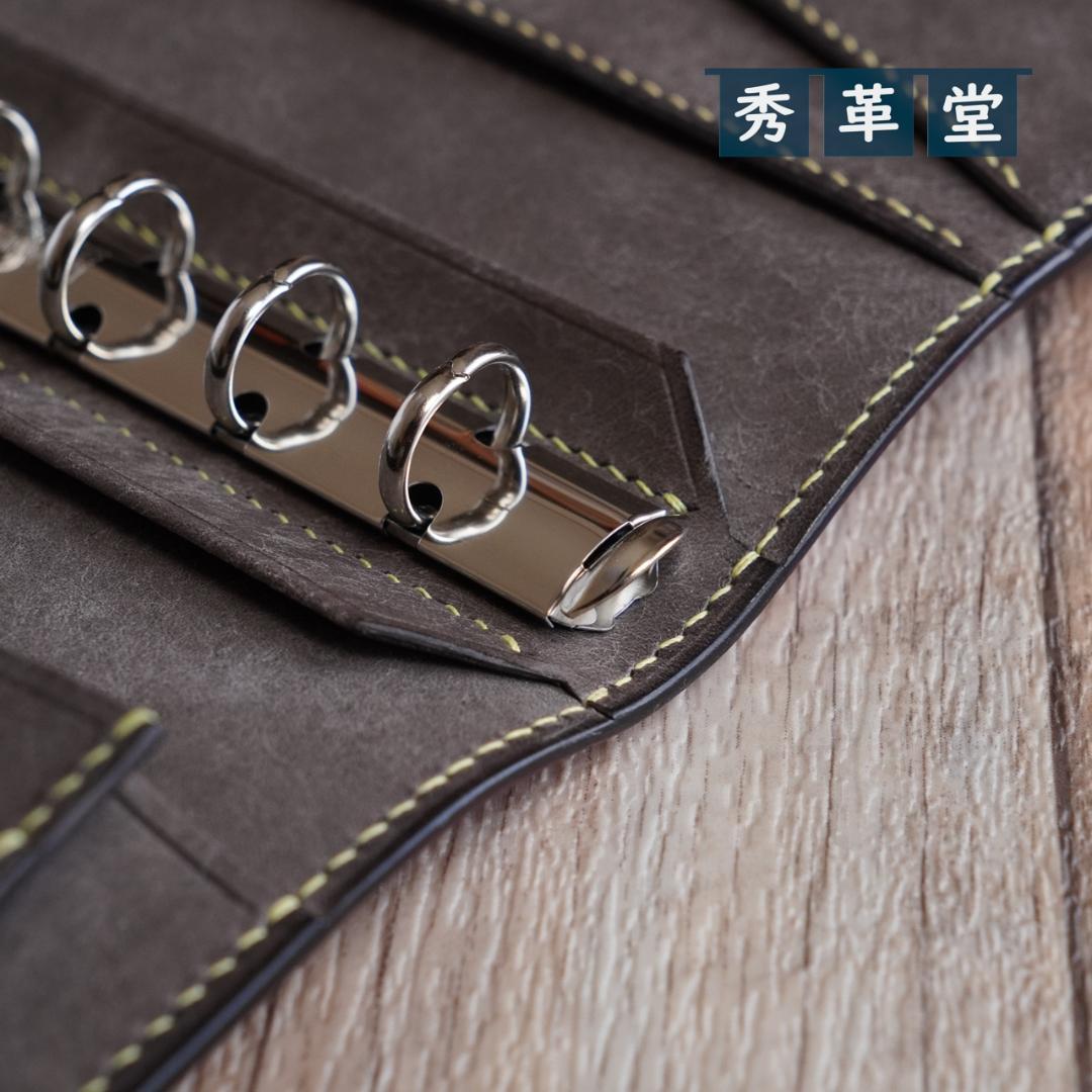 ミニ6・システム手帳　ピンクレザー13㎜リング　ハンドメイド一点物　＃10