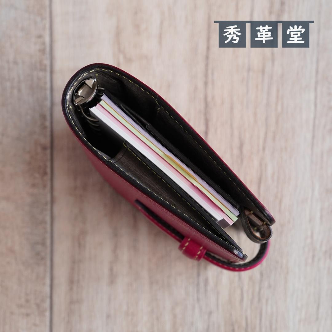 ミニ6・システム手帳　ピンクレザー13㎜リング　ハンドメイド一点物　＃10