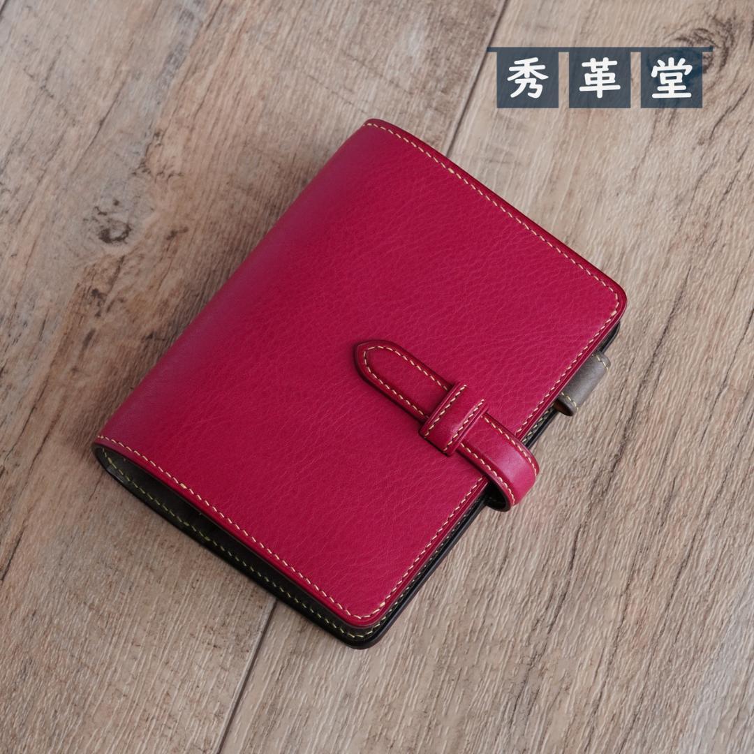 ミニ6・システム手帳　ピンクレザー13㎜リング　ハンドメイド一点物　＃10