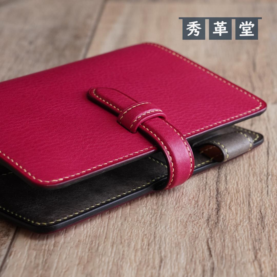 ミニ6・システム手帳　ピンクレザー13㎜リング　ハンドメイド一点物　＃10