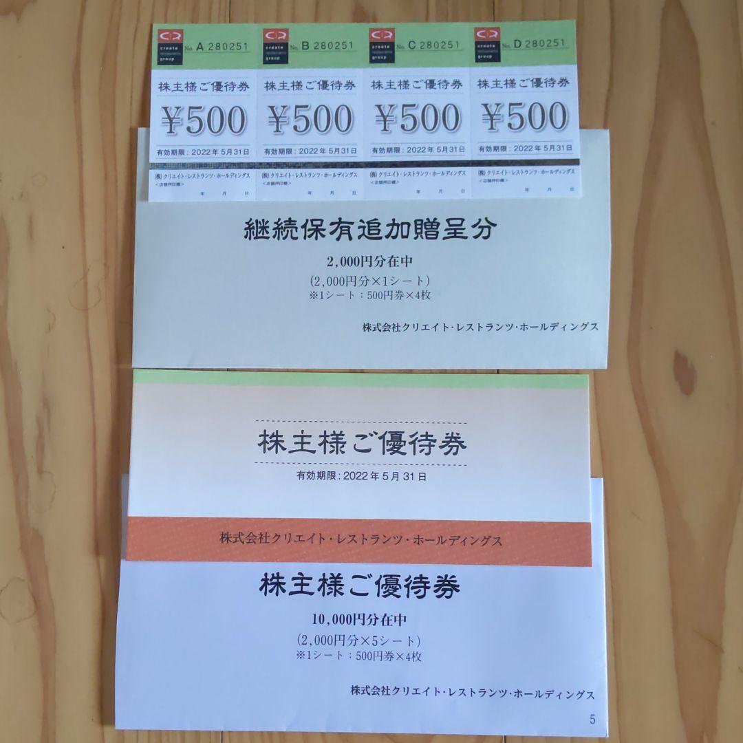 クリエイト・レストランツ株主優待券12000円分 クリエイト・レストランツ株主優待券12000円分