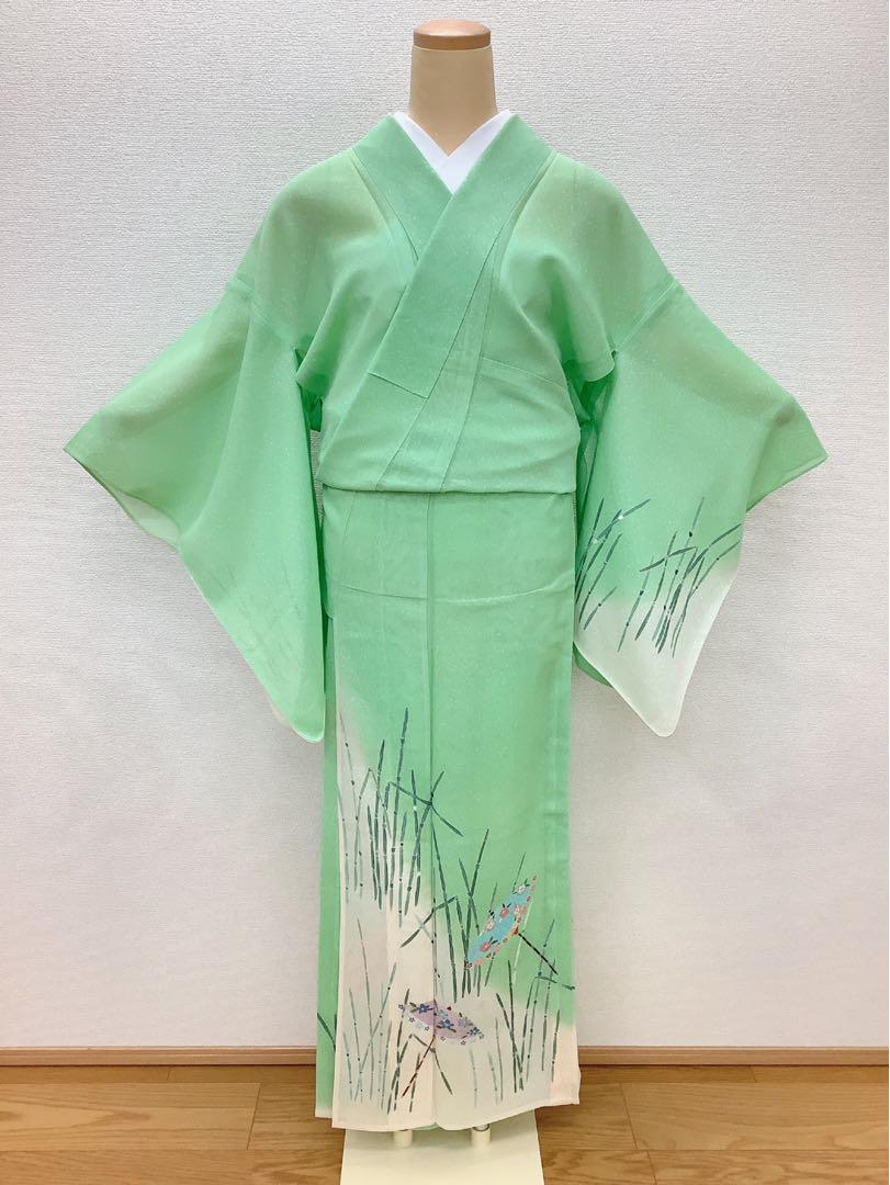 c-442 付下げ 紗 夏着物 銀駒刺繍 居敷当て付き 画像6