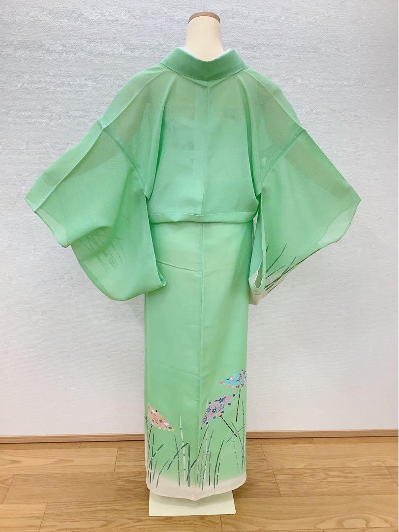 c-442 付下げ 紗 夏着物 銀駒刺繍 居敷当て付き 画像7