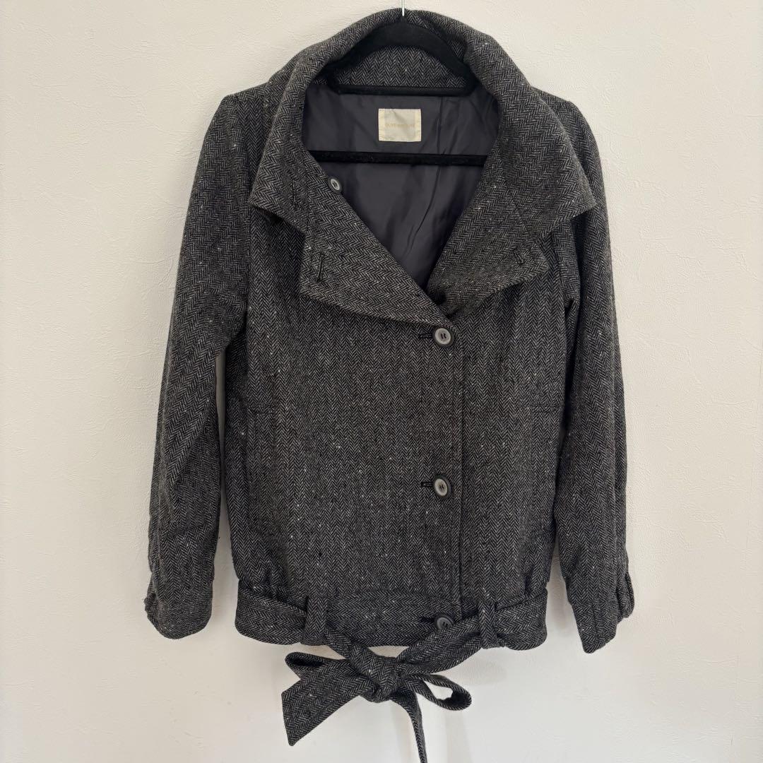 OLIVE des OLIVE コート リボン グレー アウター ヘリンボン P