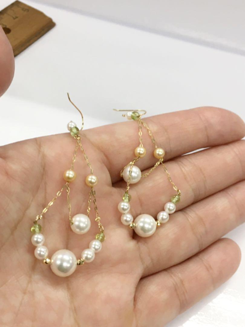 アコヤパール　天然ペリドット　K18(18金) ピアス