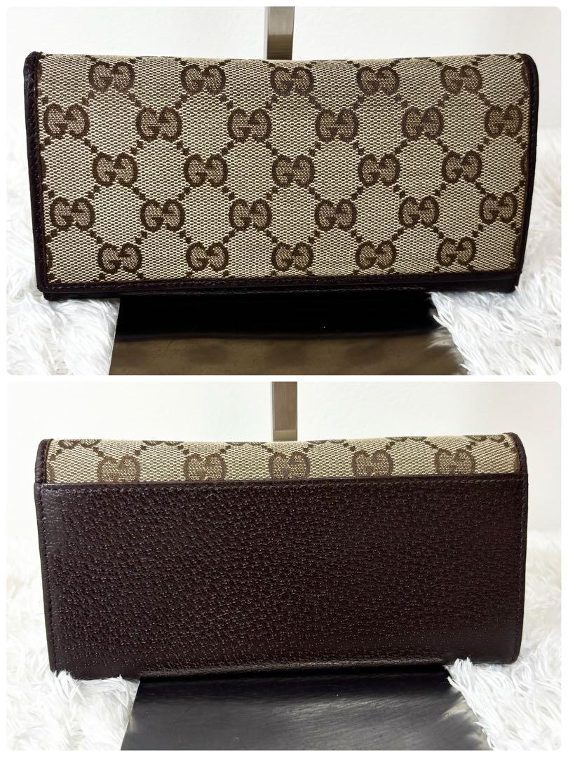 美品 グッチ 長財布 GG キャンバス フラップ式 ダークブラウン