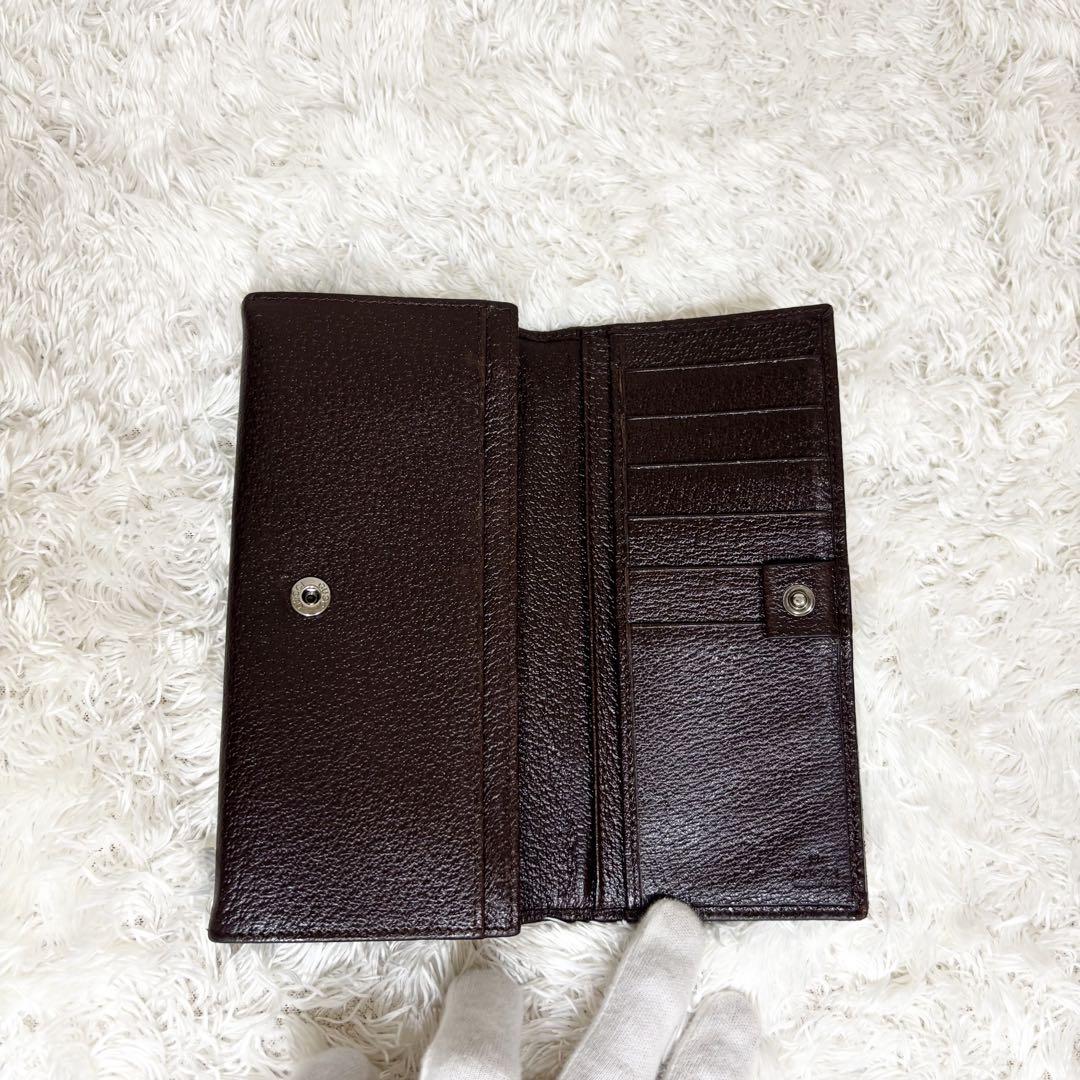 美品 グッチ 長財布 GG キャンバス フラップ式 ダークブラウン