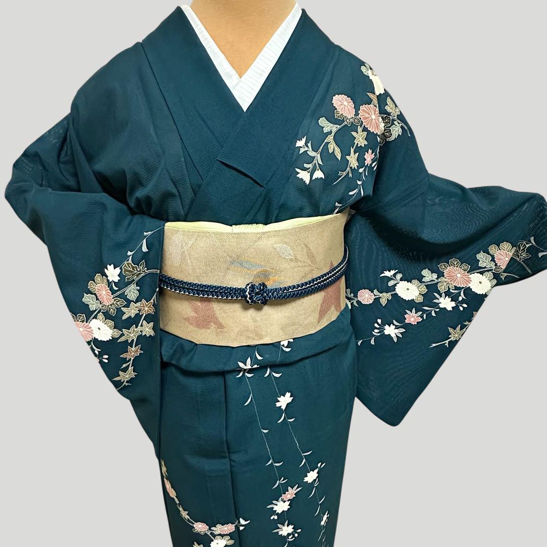 ☆友禅 枝垂れ花 絽の訪問着‼️夏物 緑系 正絹 単衣 - メルカリ