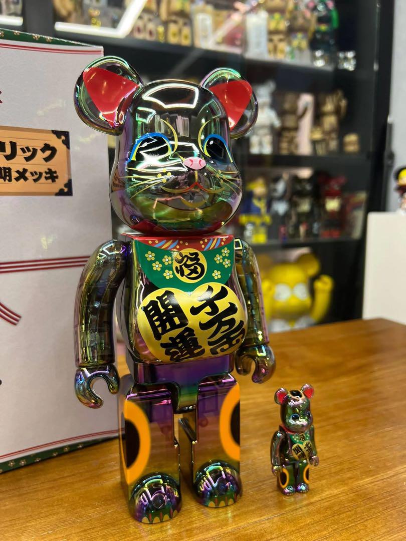 BE@RBRICK 招き猫 開運・千万両 黒透明メッキ 100％ & 400％