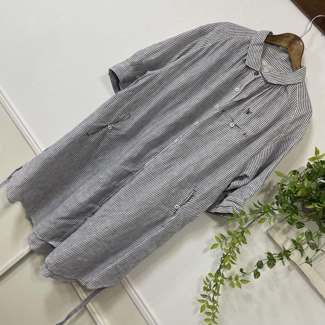 26 美品 大きいサイズ　as know as ストライプ　リネン ワンピース