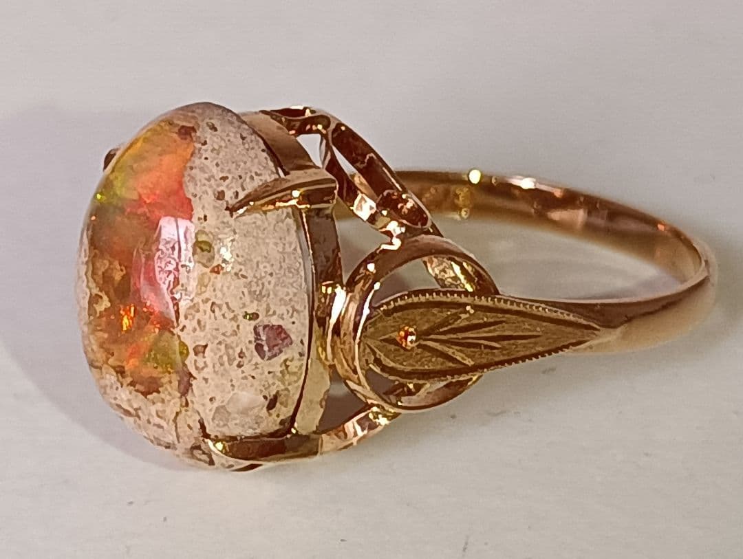 希少!K18刻印天然カンテラオパール指輪、3.5g、12.5号。 希少!K18刻印天然カンテラオパール指輪、3.5g、12.5号。