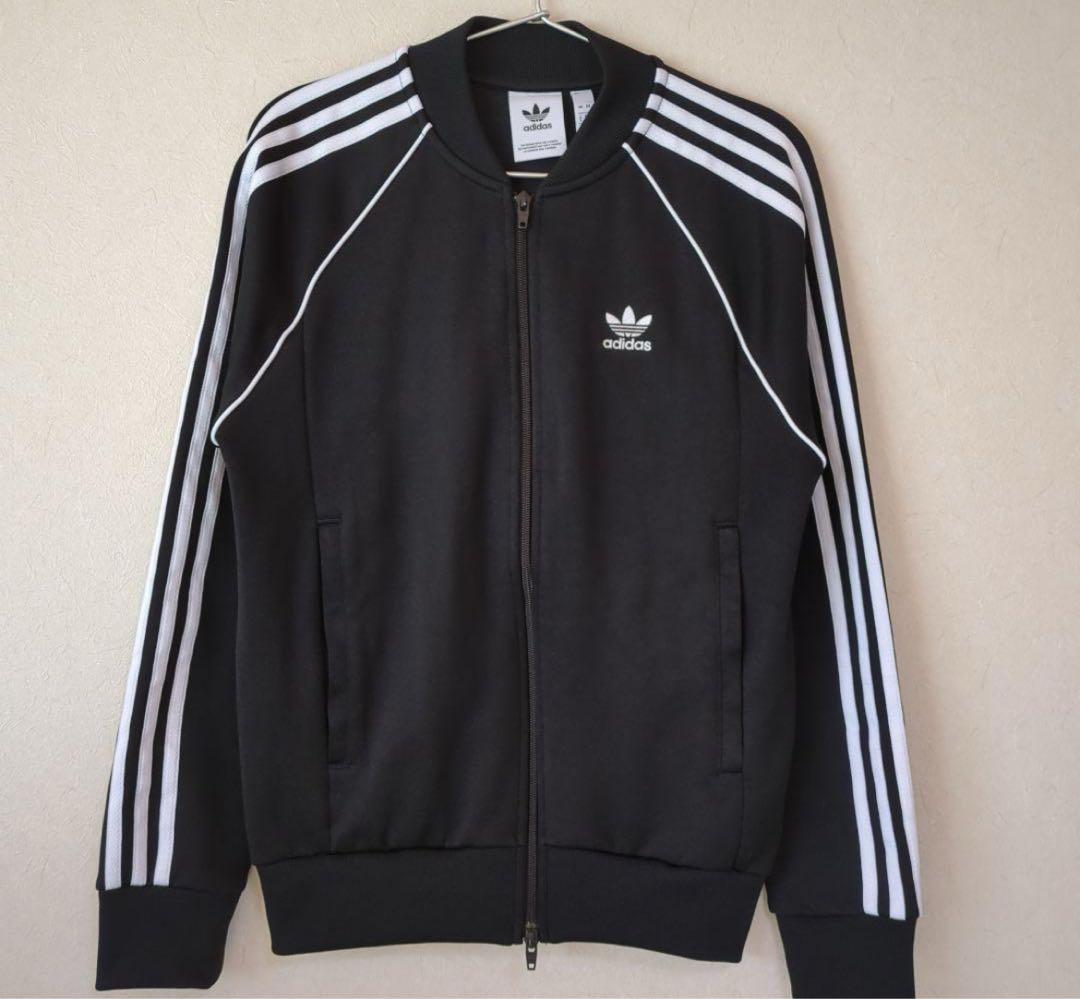 adidas 黒 ストライプ ジャージ