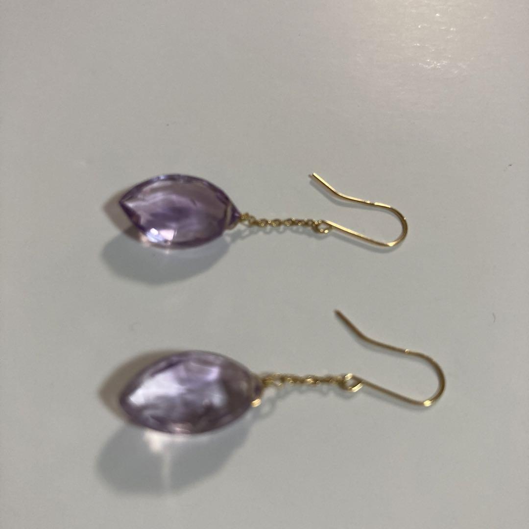 楽天市場】アメジスト ピアス 18金 フックピアス 18k K18