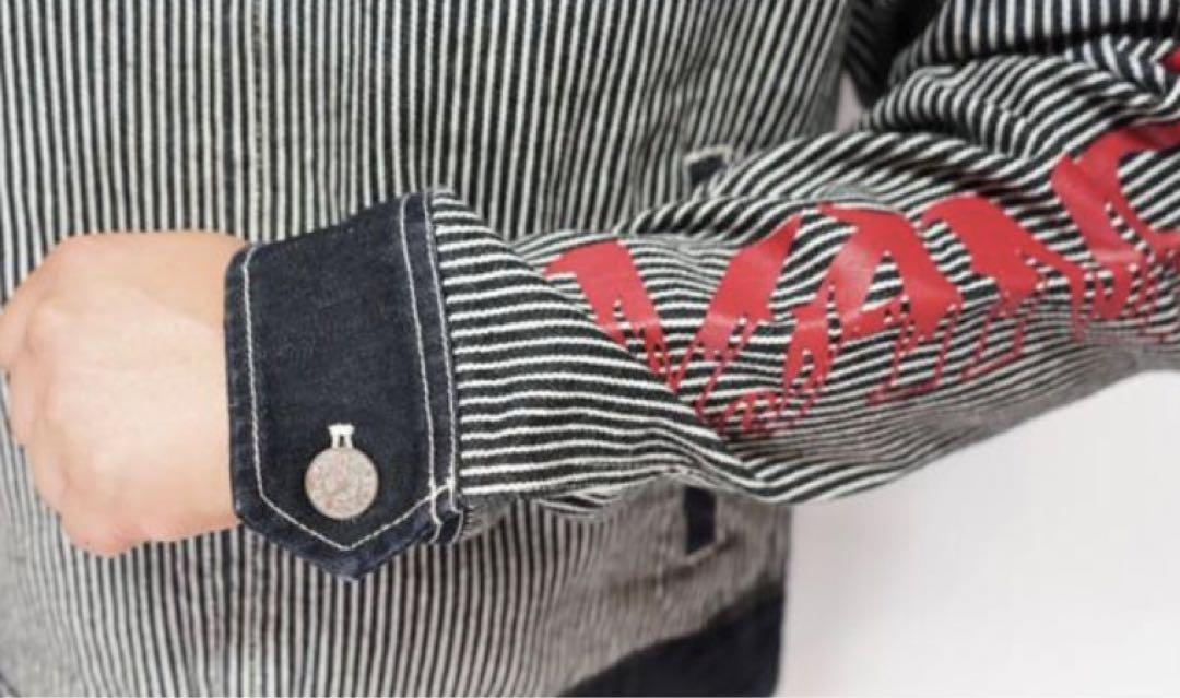 VANSONバンソン アメリカンイーグル刺繍ヒッコリーストライプ デニムツナギ