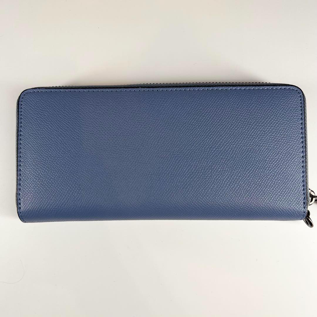 【未使用級】COACH コーチ 長財布 ラウンドジッパー ブルー ストラップ付き