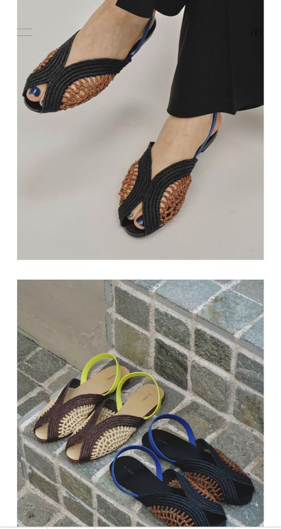 todayful Raffia Slide Sandalsサンダル38 ブラック