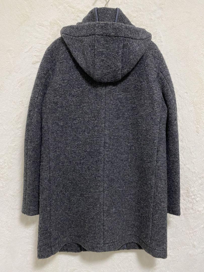【美品】スリードッツ ウールジャージ素材 メンズ フード付きコート L グレー