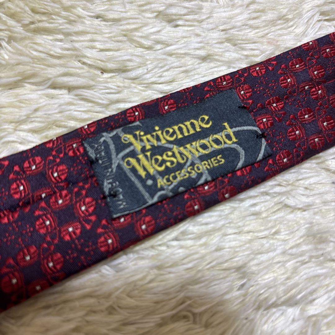 Vivienne Westwood ネクタイ レッド×ネイビー系 オーブ 総柄 Vivienne Westwood ネクタイ レッド×ネイビー系 オーブ 総柄