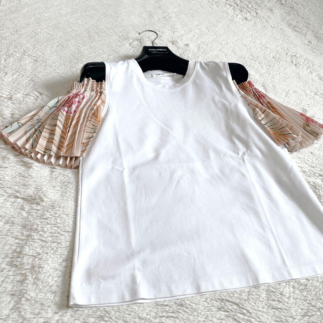 極美品 ADEAM アディアム 変形 プリーツ 切り替え カットソー 花