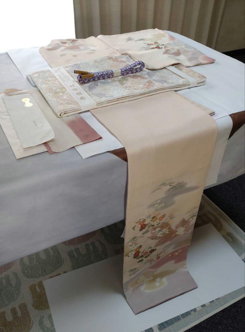 正絹千總訪問着金駒万寿菊松、正絹大光謹製七宝花菱袋帯