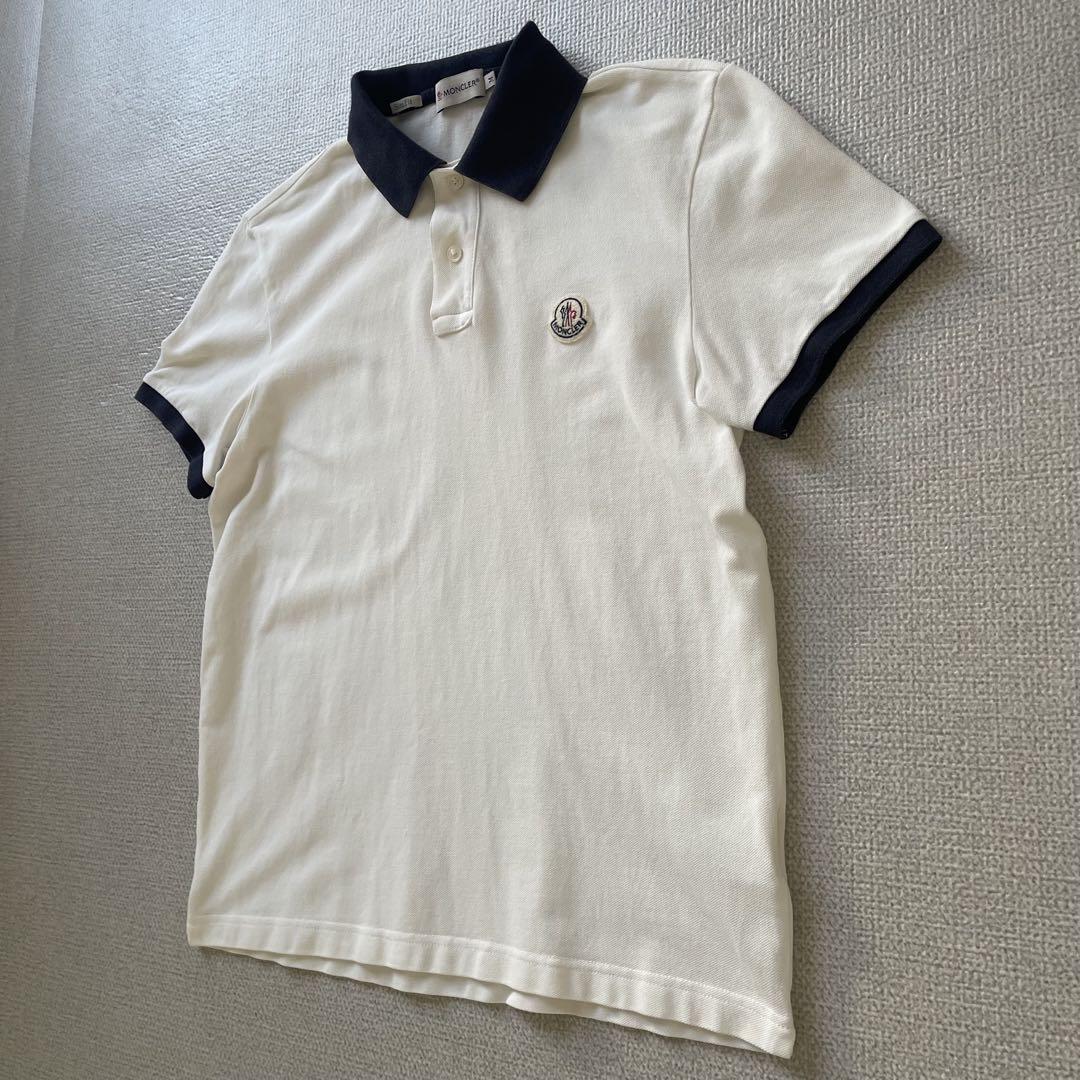 【正規品】MONCLER ポロシャツ Mサイズ ホワイト ネイビー