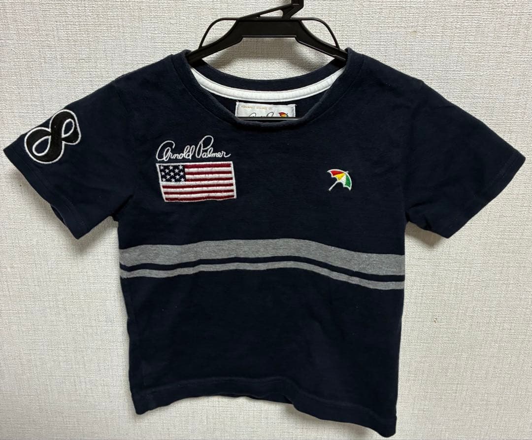 【125cm】Arnold Palmer 刺繍Tシャツ/ネイビーボーダー柄