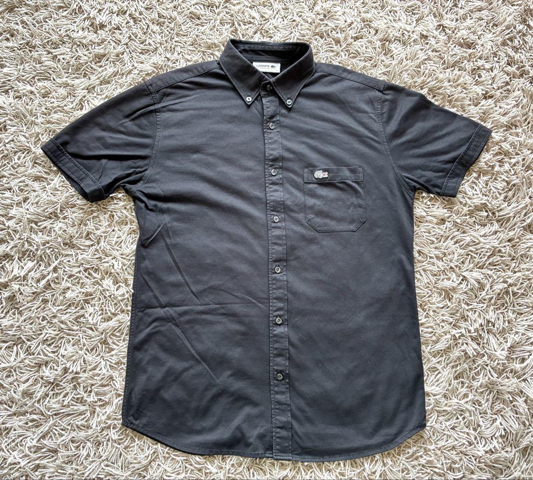 LACOSTE 半袖シャツ ブラック　3 胸ポケット付き　銀ワニ　ボタンダウン